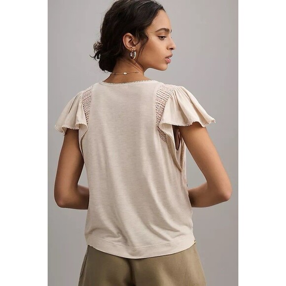 Anthropologie Tiny Flutter-Sleeve Embroidered Floral Top Size XS - Picture 3 of 8